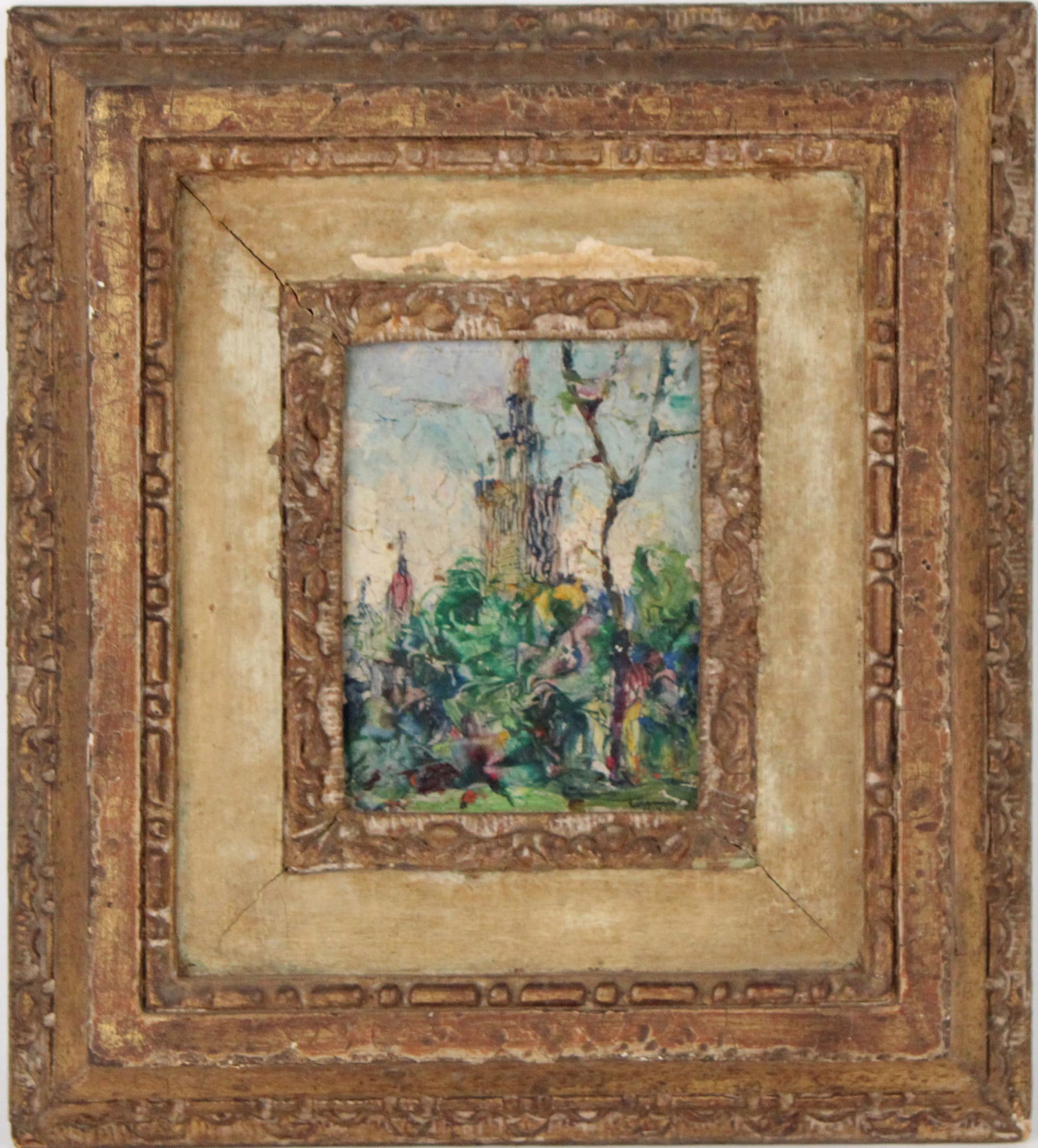 John Wenger, Russian-American 1887-1976, New York Life Building, Oil on Board: John WengerRussian-American, 1887-1976New York Life BuildingOil on BoardSigned l.r.Craquelure.Sight: 5 3/4 x 4 1/4 in. (14.6 x 10.8 cm.), Frame: 14 1/4 x 12 1/2 in. (36.2 x 31.8 cm.)