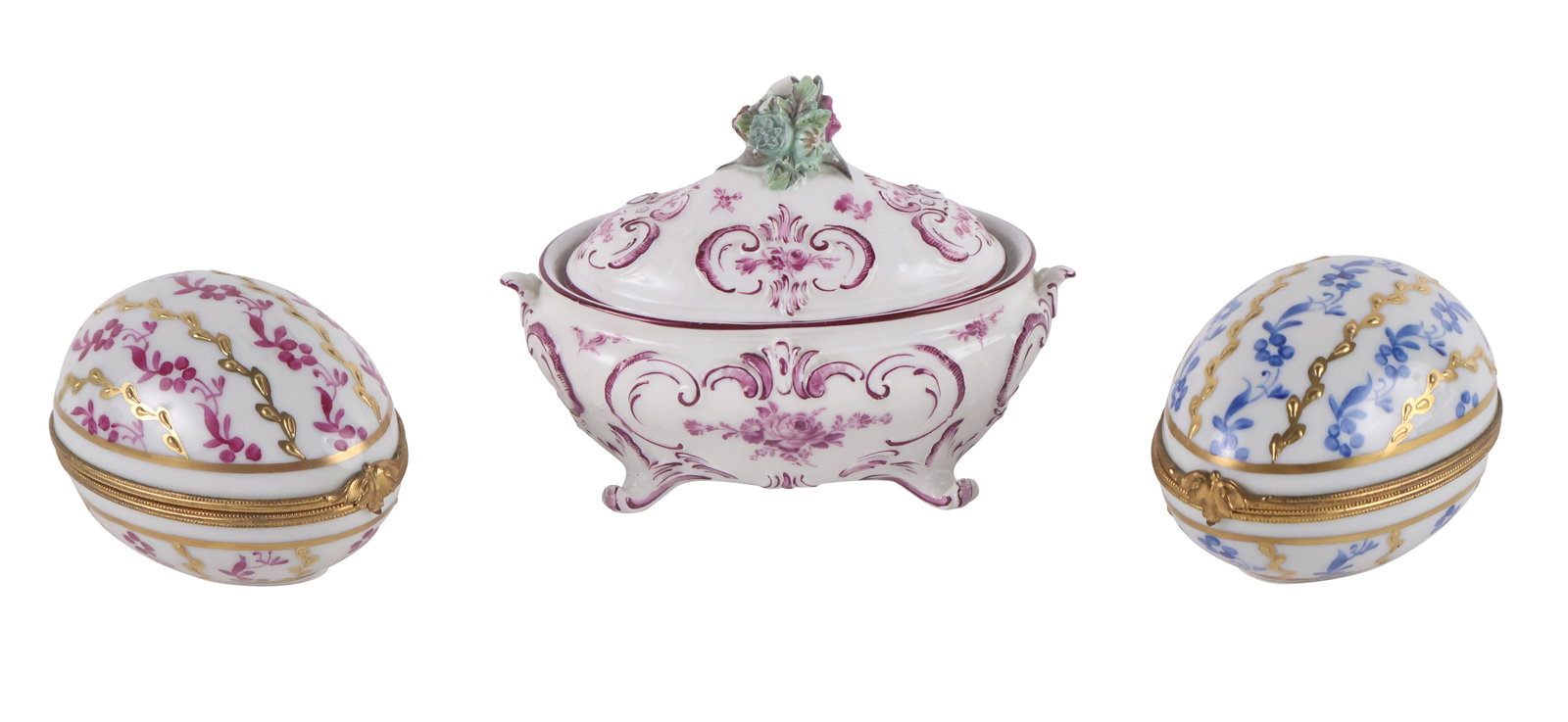 Rococo Style Polychrome Decorated Oval Covered Porcelain Box (1 of 14)