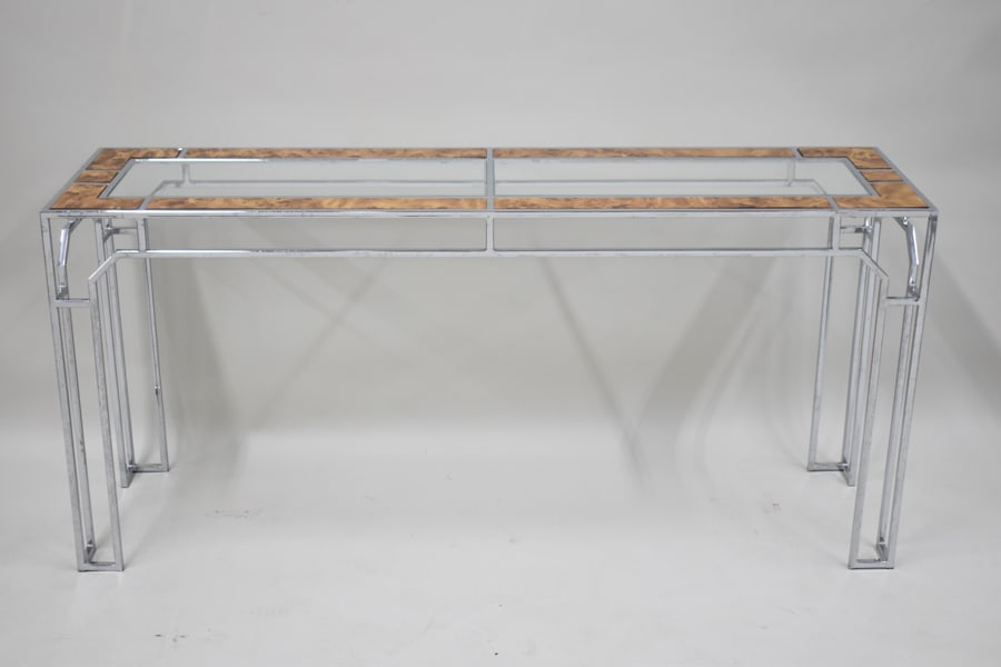 IMO MILO BAUGHMAN Style Chrome and Glass Top Console Table (1 of 17)