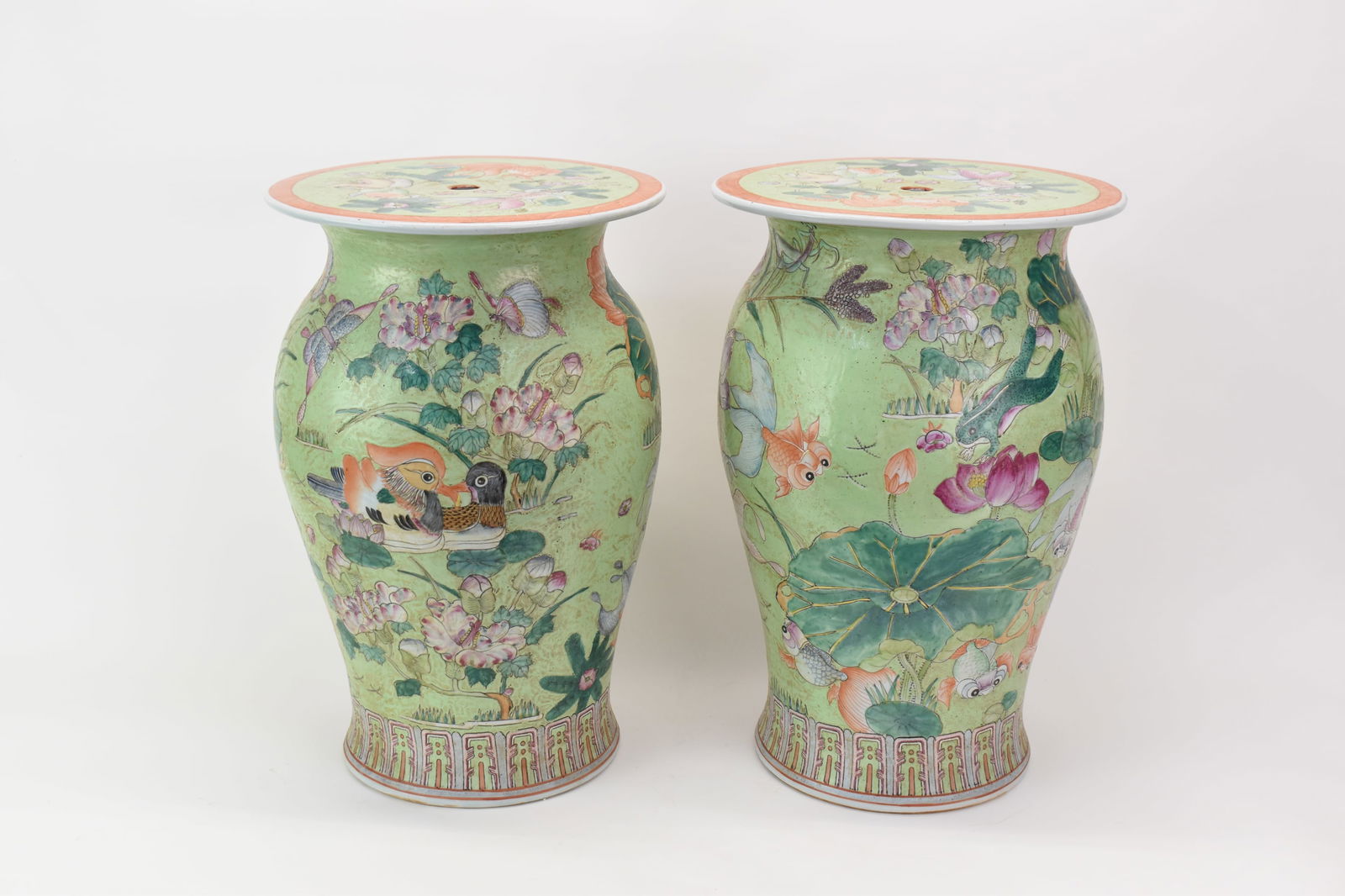 Pair of Asian Enamel Paint Decorated Stools (1 of 17)