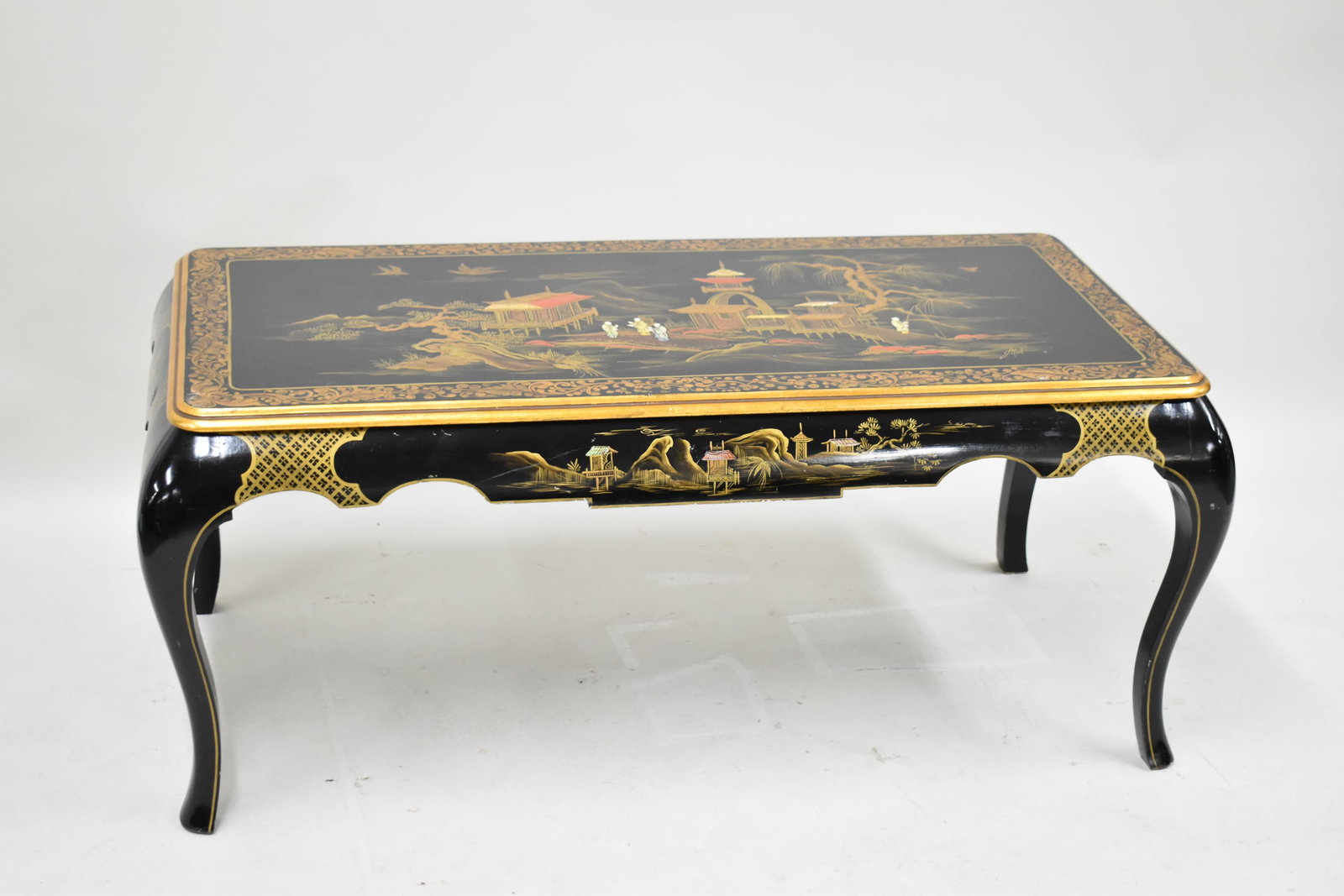 Chinoiserie Decorated Black Lacquered Coffee Table (1 of 10)