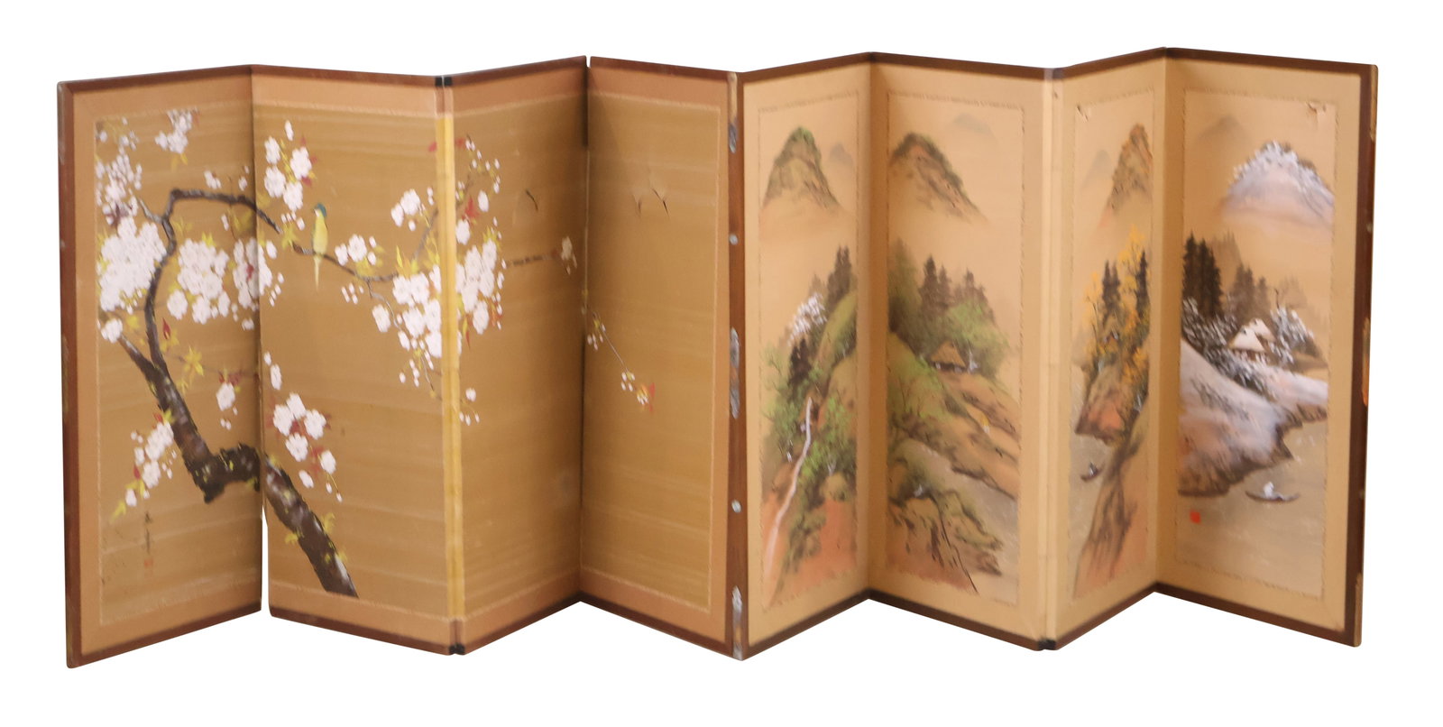 Two Chinese Painted Paper Four Panel Screens (1 of 18)