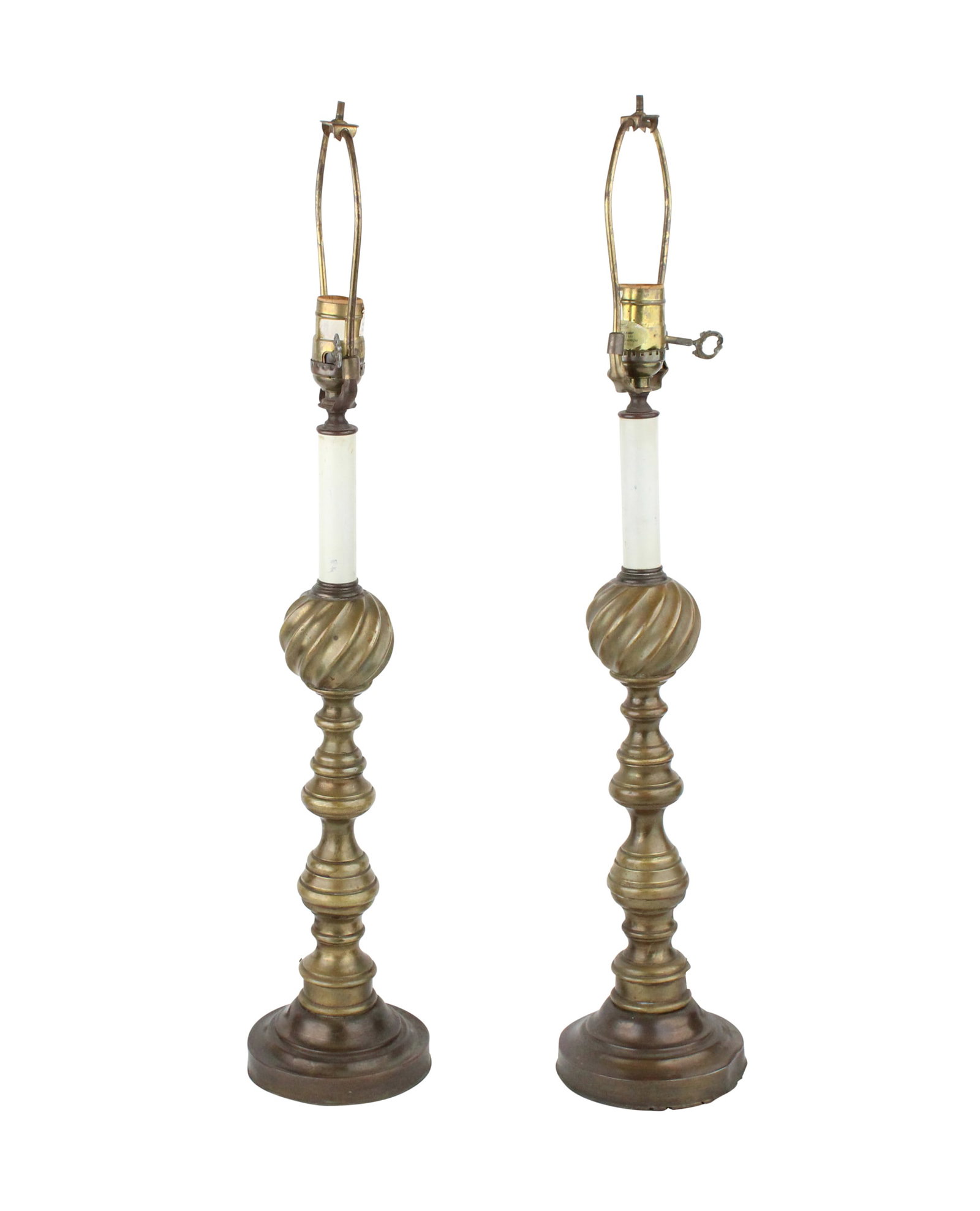 Pair of Cast Brass Candlestick Form Lamps (1 of 7)