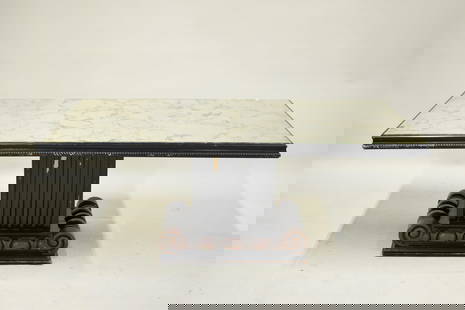 Vintage Grosfeld House Style Mirror Top Coffee Table: Vintage Grosfeld House Style Mirror Top Coffee Table. Used condition, wear, worn, losses to mirror, surface distress. 18 1/4" tall x 47" x 24"