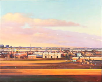 Chris Nissen (b. 1949), Cityscape at Sunset, Oil on Canvas