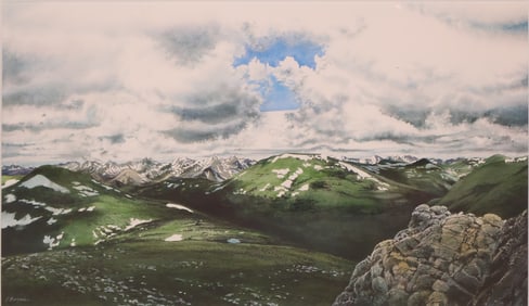 John Bayalis, Snow Dappled Mountains, Watercolor on Paper