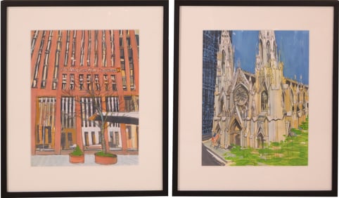 Lynn Pauley, New York City Buildings, Mixed Media on Paper