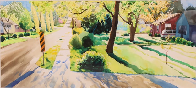 Mary Ann Pope, American 1932-, Suburban Street Scene, Watercolor on Paper