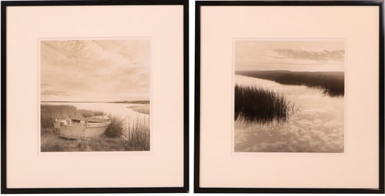 Michael Kahn, American 1960-, Two Marsh Scenes, Sepia Toned Photograph Prints