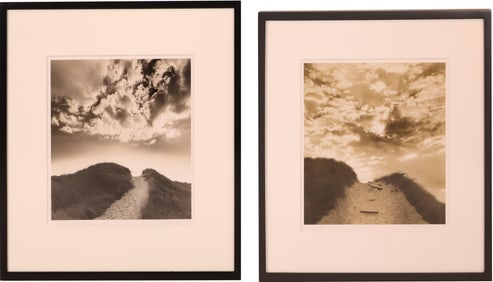 Michael Kahn, American 1960-, Two Paths on Dunes, Sepia Toned Photograph Prints