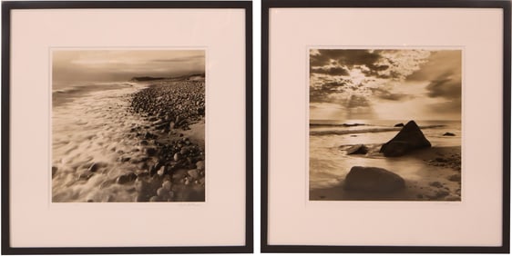 Michael Kahn, American 1960-, Two Rocky Shoreline, Sepia Toned Photograph Prints