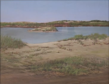 River in Desert, Mixed Media on Board