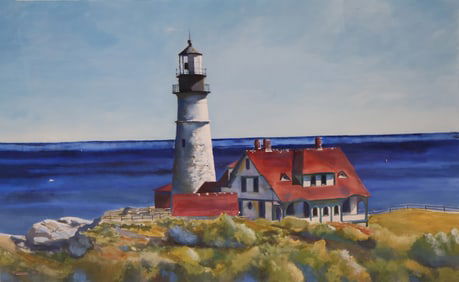 T. Lameyer, Light House and Buildings, Portland Head, Cape Elizabeth, Maine, Gouache