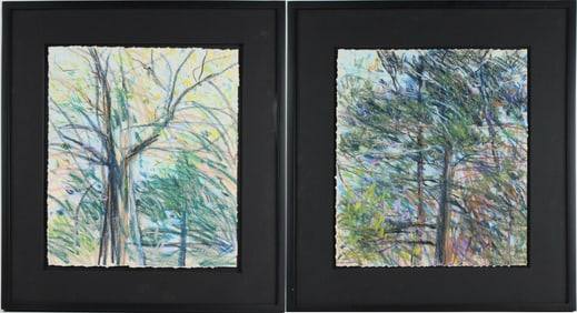 Two Abstract Tree, Pastels on paper