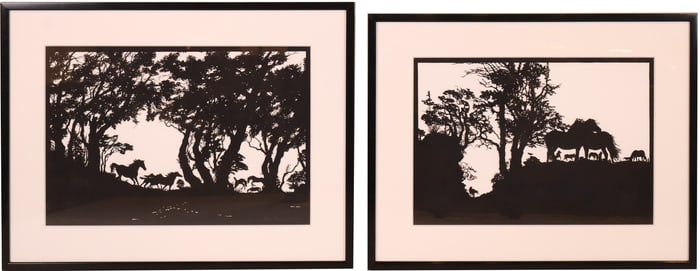 Two Silhouettes of Horses, Cut Paper