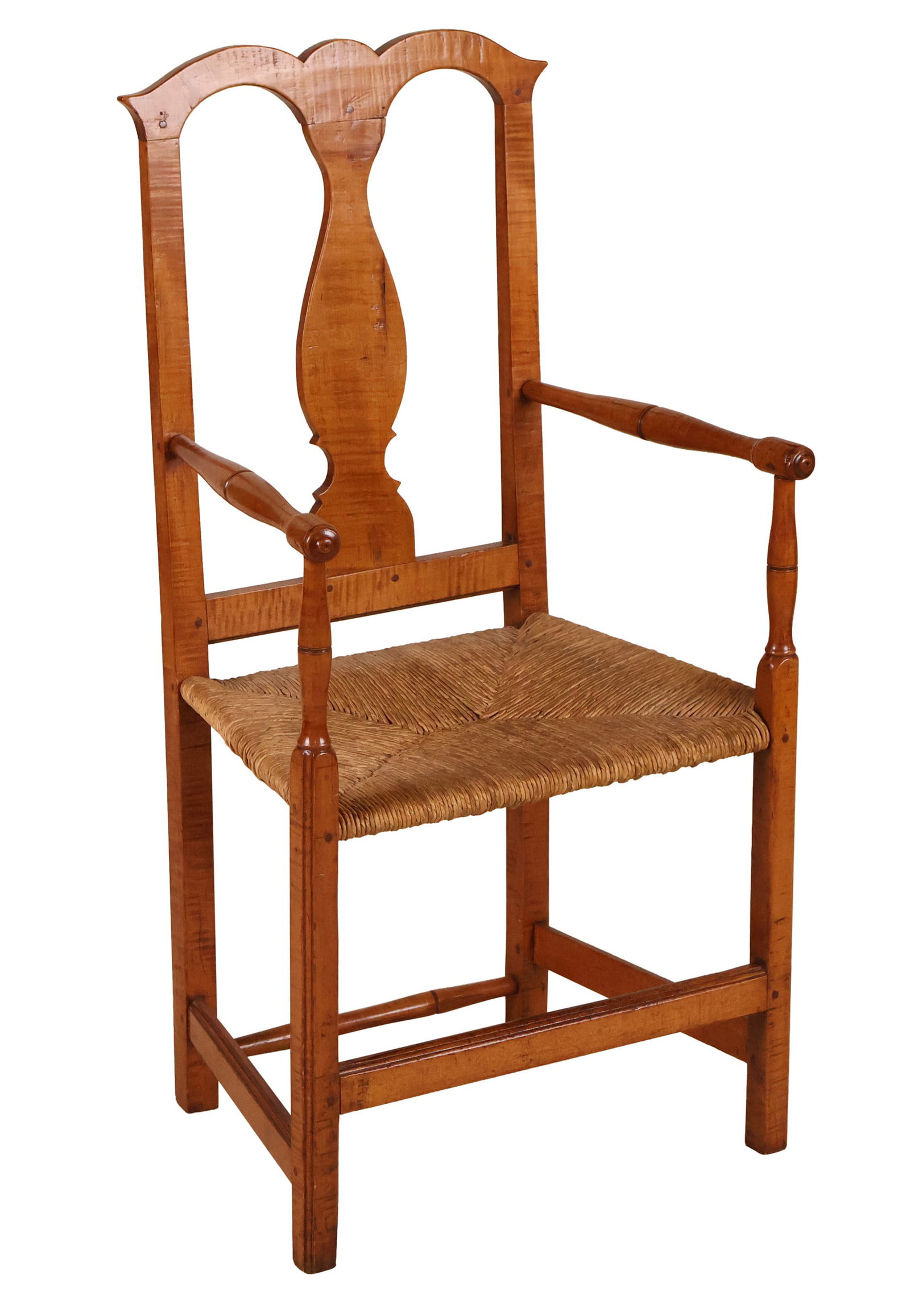 Chippendale Figured Maple Rush-Seat Armchair (1 of 9)
