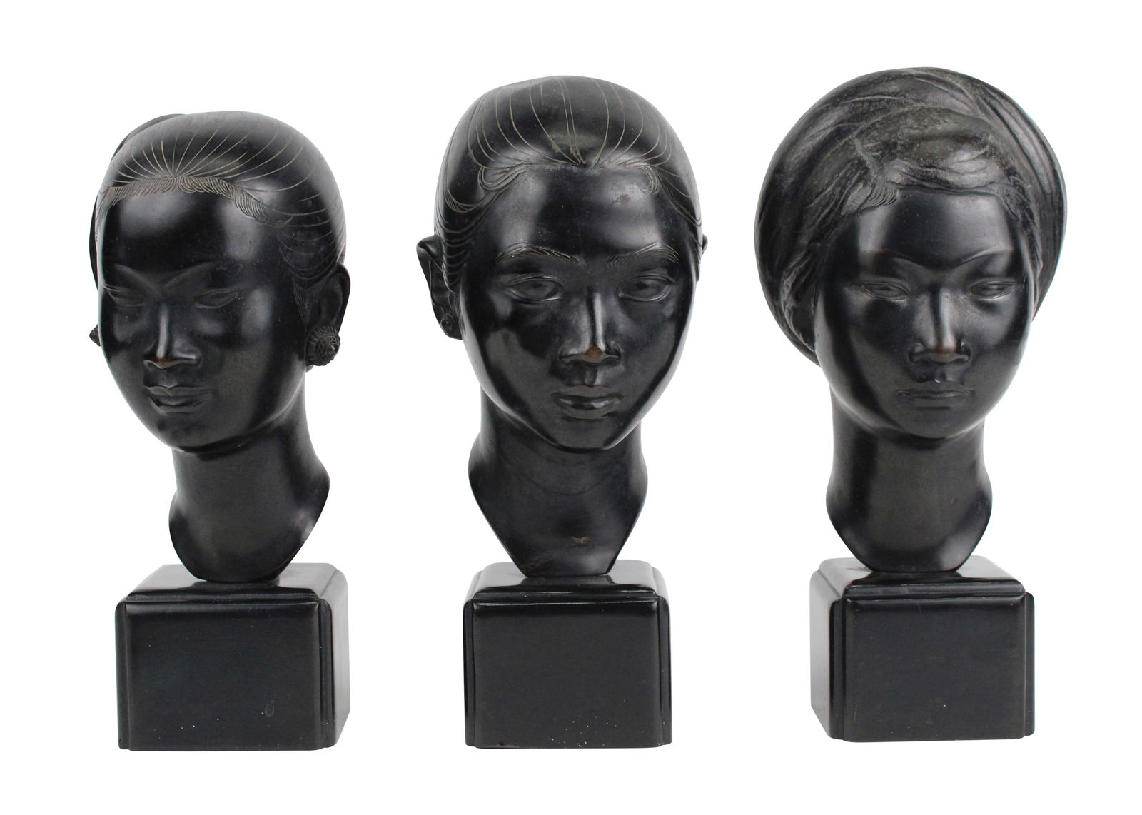 Group of Three Chinese Bronze Busts of Young Girls (1 of 16)