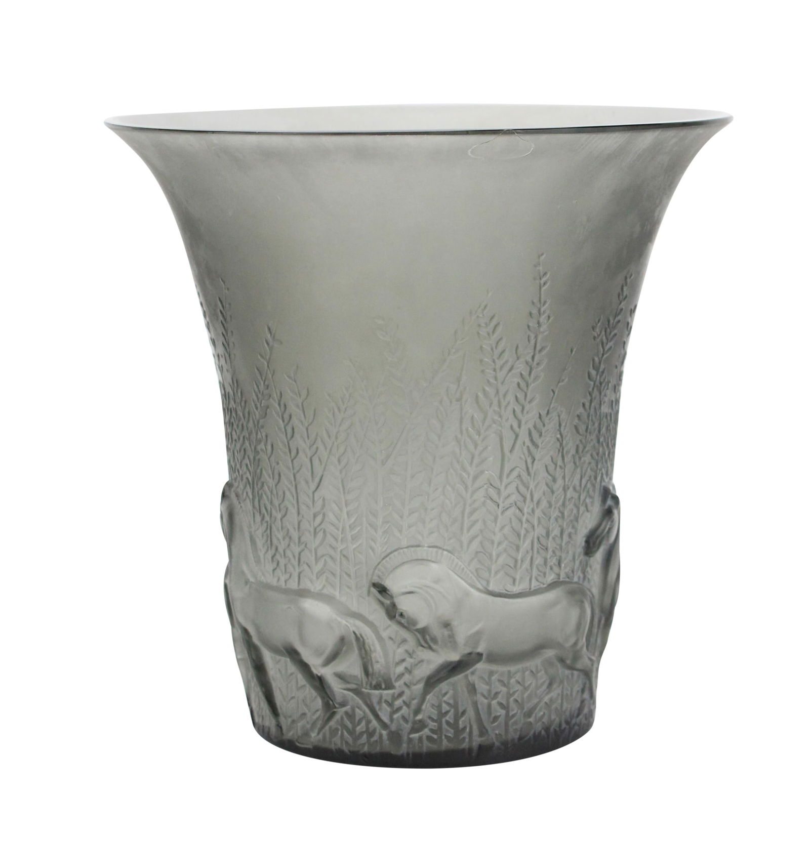 Rene Lalique Frosted and Stained Smokey Grey Chevaux Vase (1 of 6)