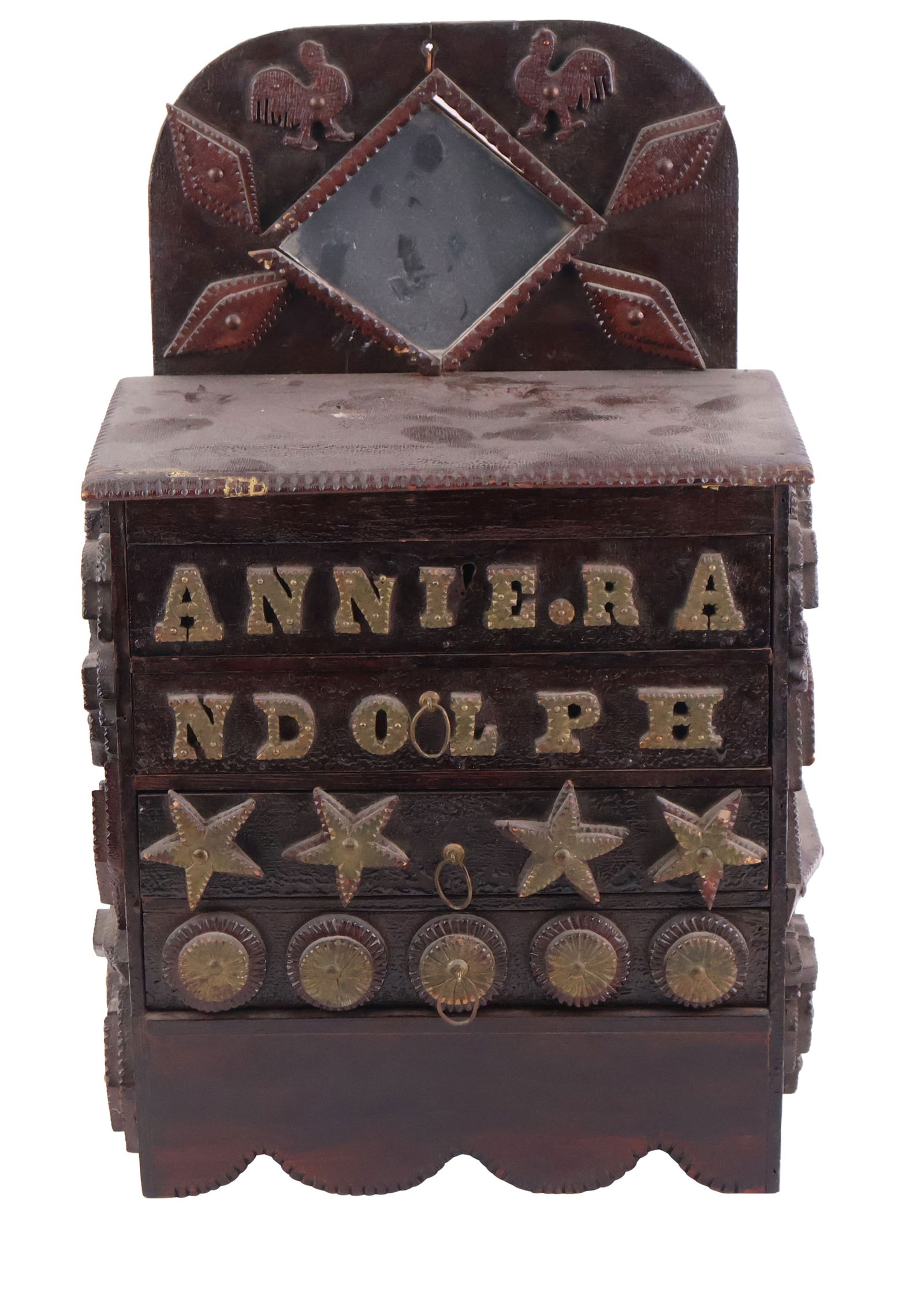 "Annie Randolph" Tramp Art Mirrored Child's Chest (1 of 9)