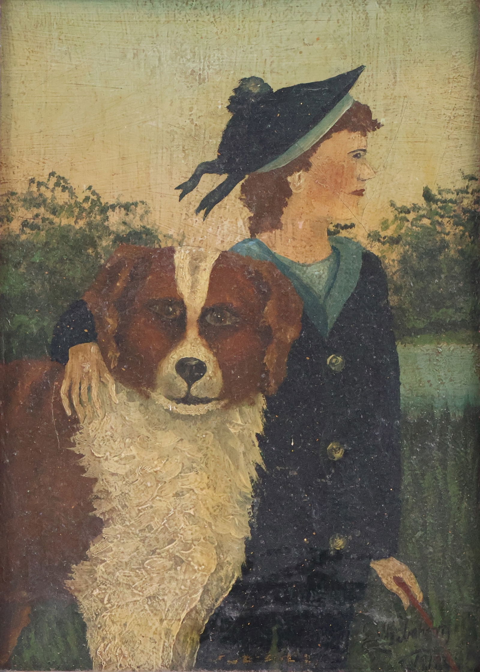 Anglo-American School , 20th C., Portrait of a Boy and His St. Bernard, Oil on paperboard (1 of 13)