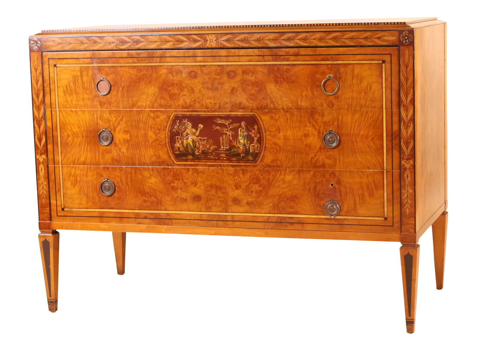 Neoclassical Style Paint-Decorated Burlwood Chest of Drawers (1 of 17)