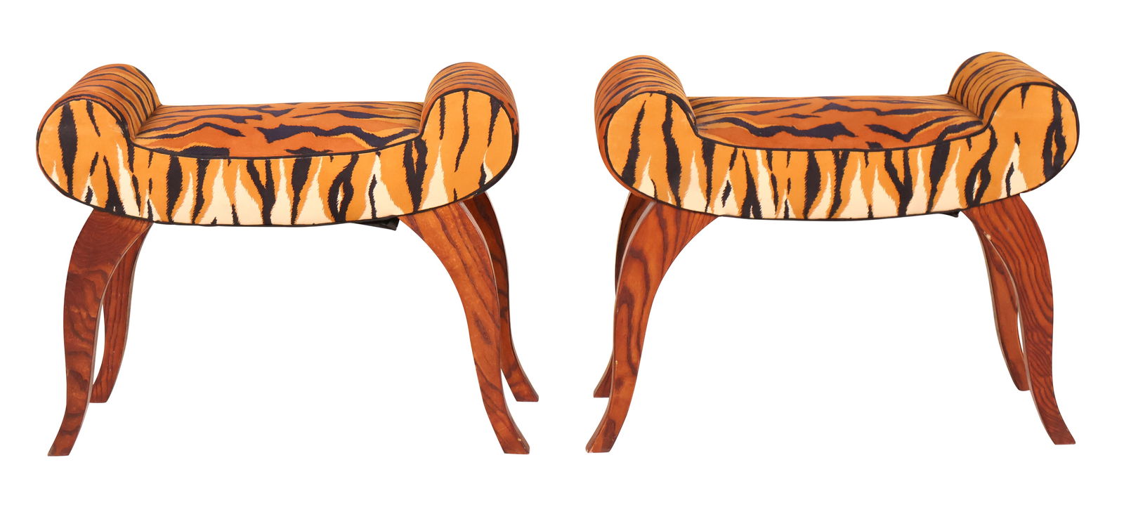 Pair of Modern Tiger-Print Upholstered Benches (1 of 9)