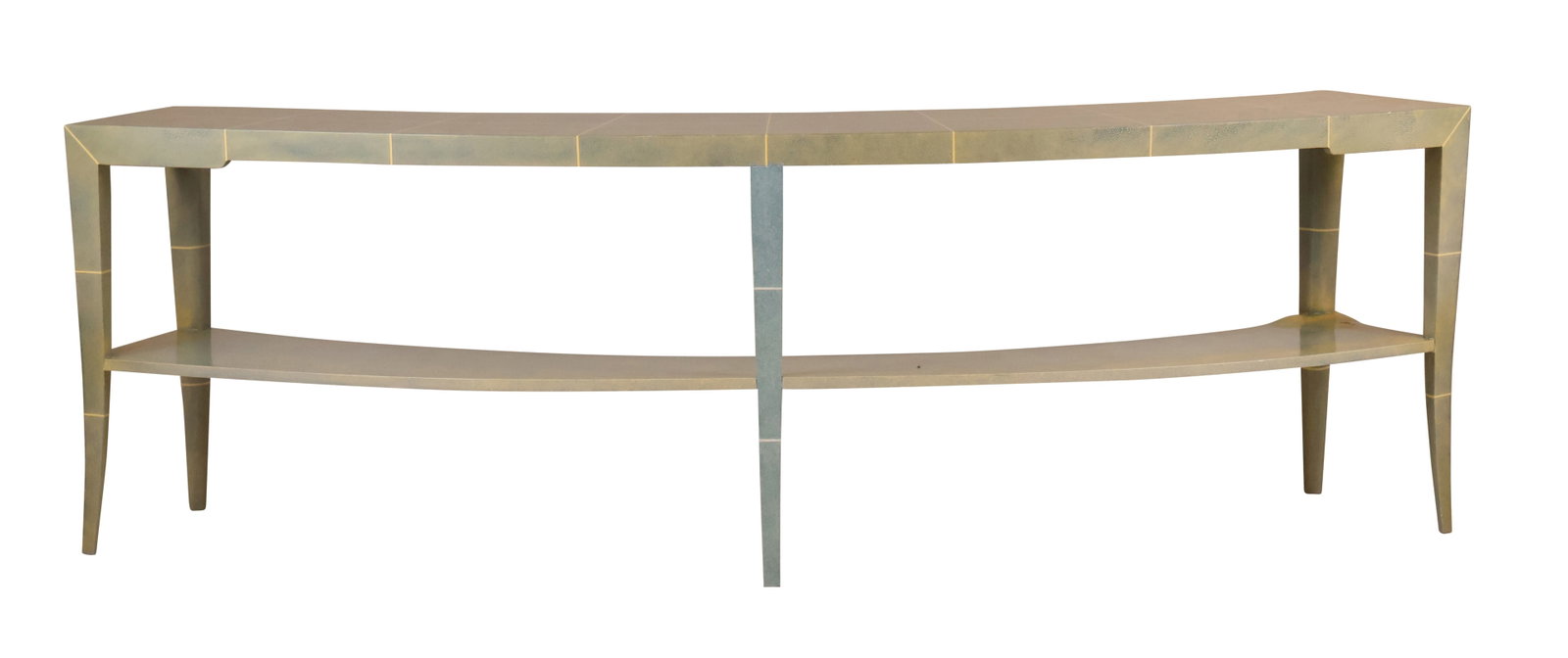 Contemporary Faux Shagreen Demilune Console: Contemporary Faux Shagreen Demilune Console Contemporary Faux Shagreen Demilune Console Appx 27 x 86 x 20 in. (68.6 x 218.4 x 50.8 cm.)