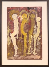 Purvis Young, American 1943-2010, Figures, Oil on Tempered Hardboard