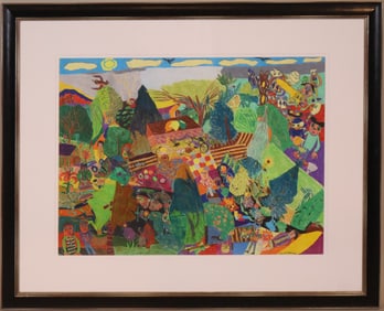 Jeroen Krabbe, Dutch 1944-, Figural Patchwork Landscape, Mixed Media on Paper