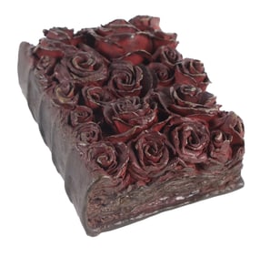 Frederic Brigand, French 1940-, Book-Form Red Roses, Bronze Sculpture