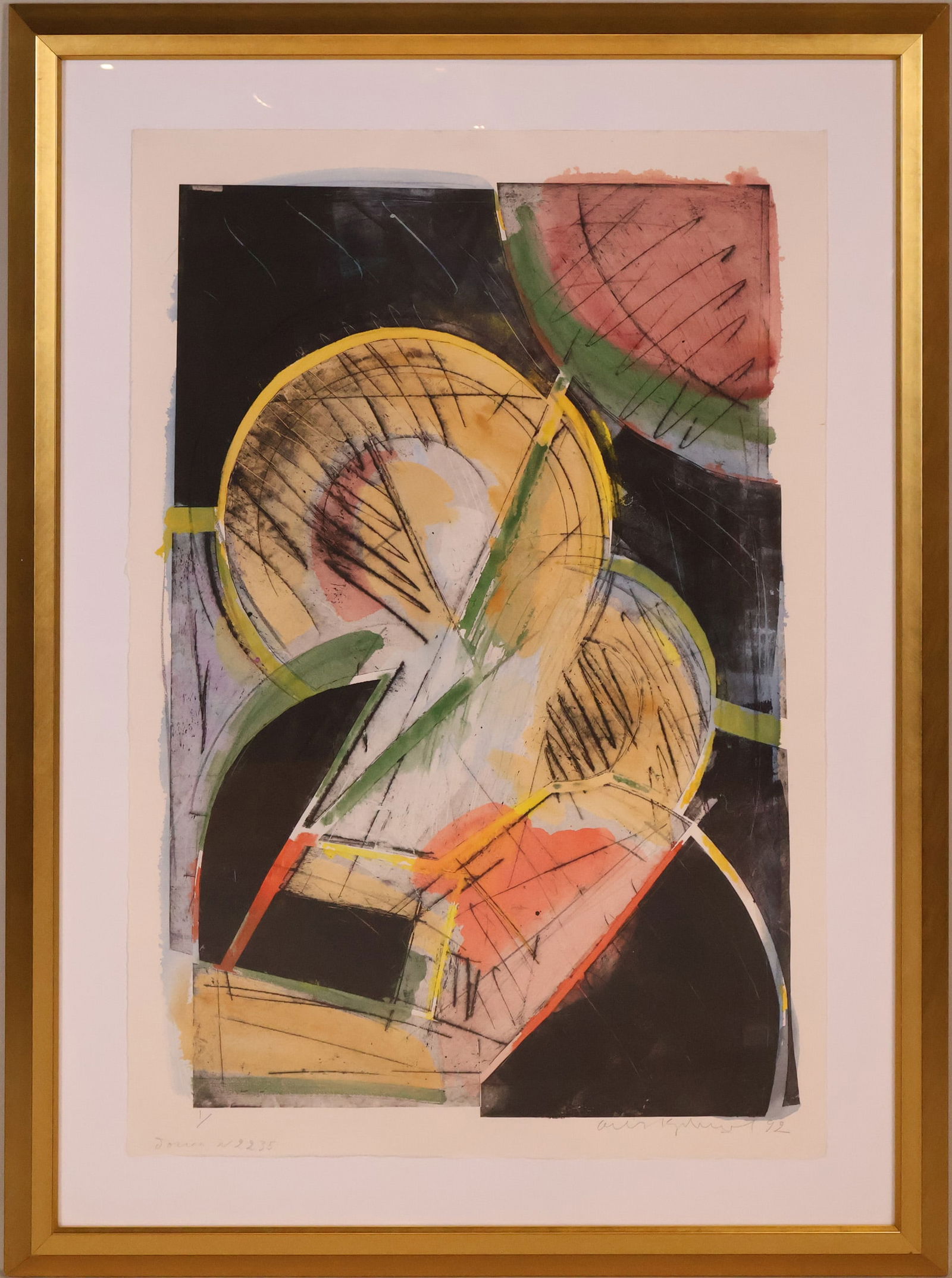 Oleg Kudryashov, Russian 1932-2022, Composition #2235, Colored Drypoint Etching: Oleg KudryashovRussian, 1932-2022Composition #2235Colored Drypoint EtchingSigned and dated 1992 l.r. and numbered l.l.Provenance: Property from the NAMITS Collection40 3/4 x 28 in. (103.5 x 71.1 cm.)