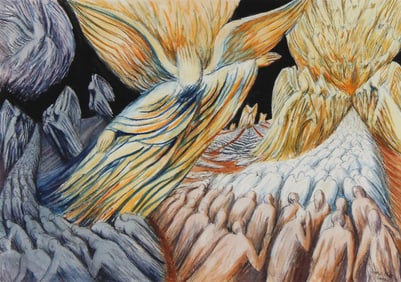 Donald Pass, English 1930-2010, Resurrection and Angels, Pen and Paint on Paper