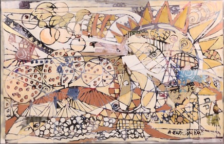 Avi Ben Simhon, Israel 1947-, Collage, Mixed Media on Paper