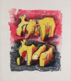 Henry, OM, CH Moore, British 1898-1986, Two Reclining Figures in Yellow and Red, Lithograph