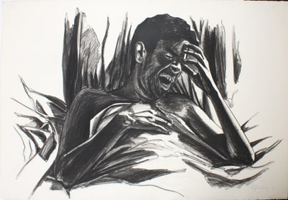 Ken Goodman, American 1950-1995, Yawning Man, Charcoal on Paper