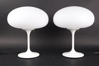 Pair of Contemporary Designline Stemlite Mushroom White Table Lamps