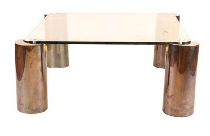 Karl Springer Contemporary "Sculpture Leg" Brass and Glass Coffee Table