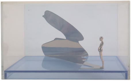 Ernest Tino Trova, 1927-2009, Falling Man, Nickel Plated Bronze and Plexiglass