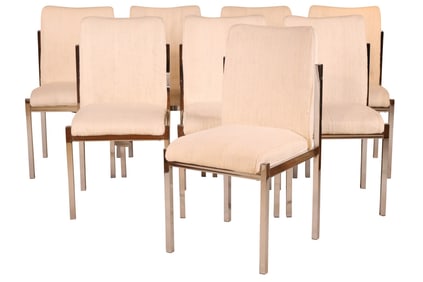 Eight Modern Upholstered Chrome Dining Chairs