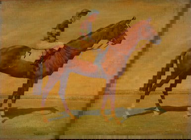 T.H. Osborne, Horse and Jockey, Oil on Canvas