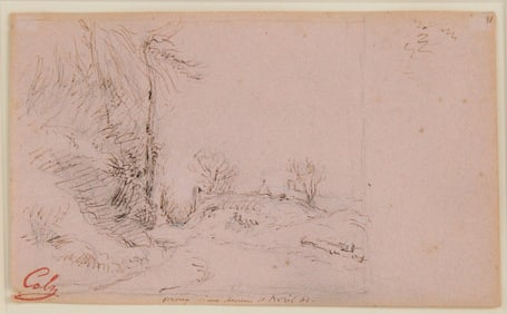 Adolphe-Felix Cals, 1810-1880, View Along a Path at Orrouy, Pencil, Pen and Black Ink on Paper