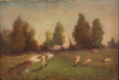 Attrib. Xavier Timoteo Martinez, 1869-1943, Nymphs in Field, Oil on canvas