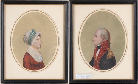 Caleb Prew Bennett and His Wife, Pair of Gouache Portraits