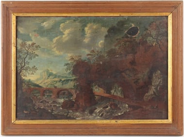 Landscape with River and Mountains, Oil on Canvas