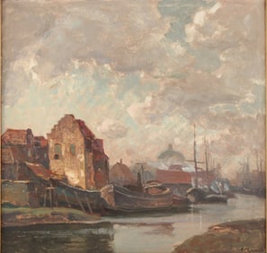 Karl O'Lynch "of" Town, German 1869-1942, Harbor Scene, Oil on Panel