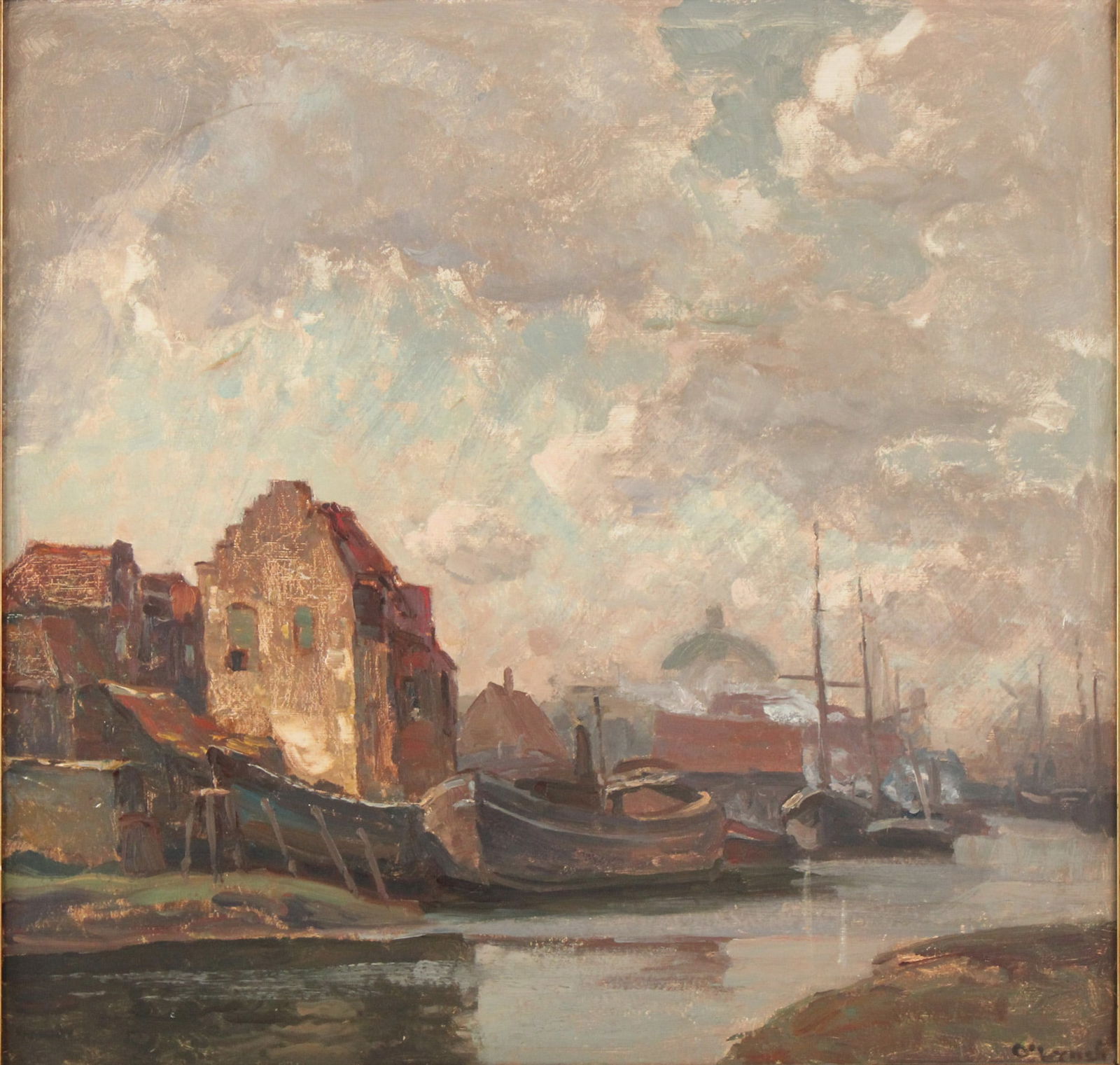 Karl O'Lynch "of" Town, German 1869-1942, Harbor Scene, Oil on Panel (1 of 6)