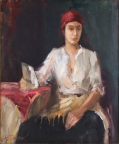 Audrey Tulimiero, Girl with a Red Hat, Oil on Canvas