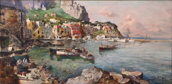 Felice (1880) Giordano, 1880-1964, Italian Coastal Scene, Oil on Canvas
