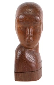 Art Deco Bust of a Woman, Carved Wood