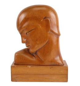 Art Deco Bust of a Man, Carved Wood